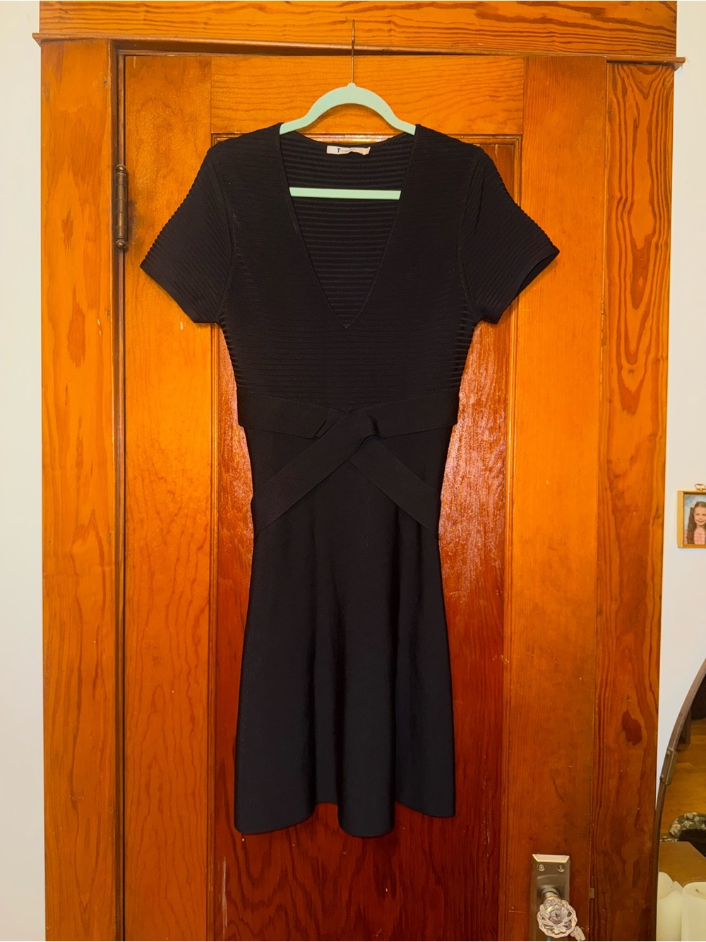 T by Alexander Wang Black Short-Sleeve V-Neck Mini Dress
